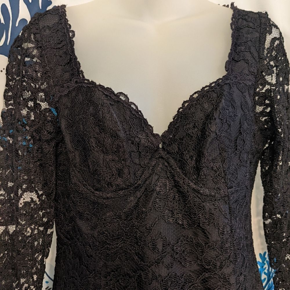 VTG 90s Black Lace Cocktail Mini Dress by Moda International Size 6 - Picture 2 of 16